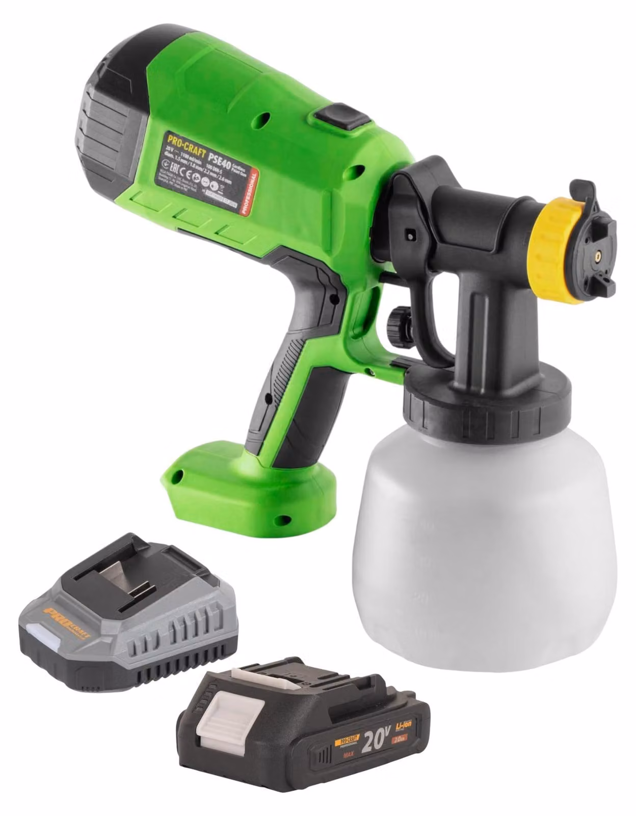 Pistola a spruzzo a batteria Procraft PSE40bb 20 V + 1x batteria 2,0 Ah + caricabatteria