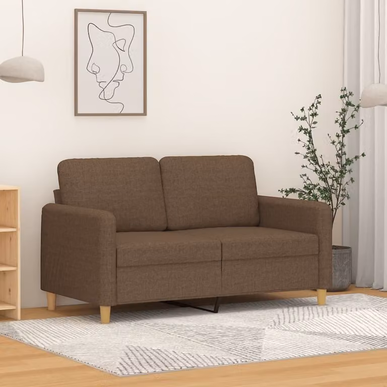 Divano esclusivo, due posti, color marrone, 120 cm, rivestito in tessuto