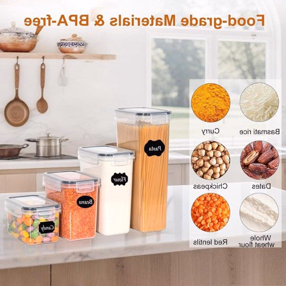 Set di 28 contenitori ermetici, organizer da cucina in plastica con coperchio, ideali per conservare cereali, caffè e cornflakes. Disponibili nelle seguenti capacità: 2 litri, 1,4 litri, 0,8 litri, 0,32 litri