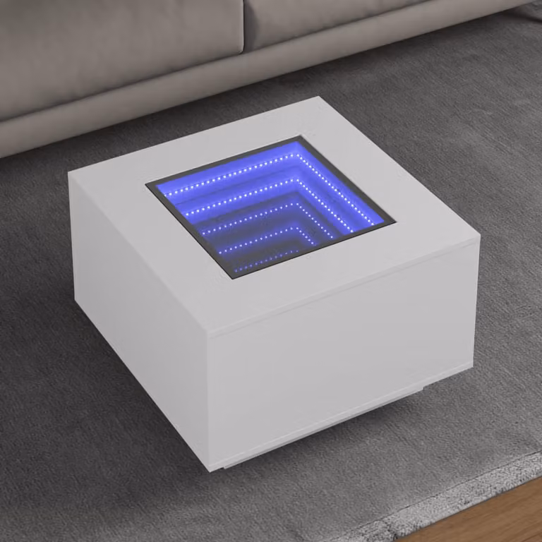 vidaXL Tavolino da salotto moderno in legno multistrato con LED bianco, L 60 x P 60 x H 40 cm