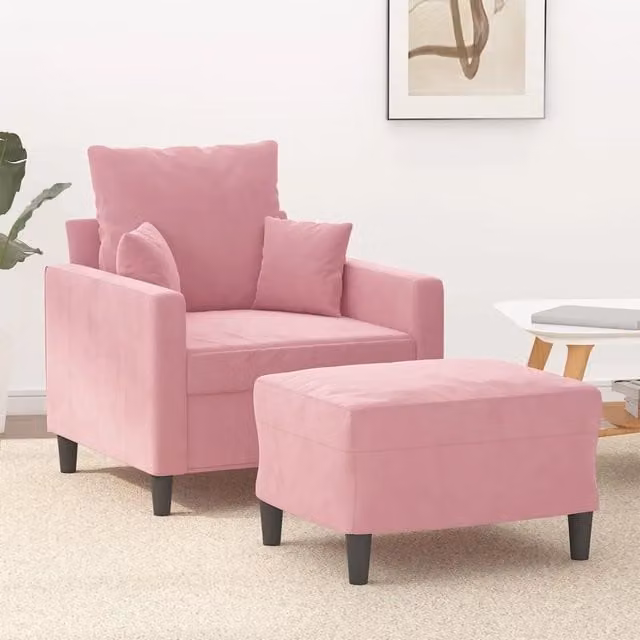 Poltrona con Poggiapiedi Rosa 60 cm Velluto 3201100