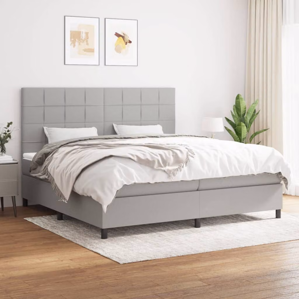 Letto Ibrido vidaXL con Giroletto a Molle e Materasso a Tasche Grigio Chiaro e Bianco L/P/H: 200 x 200 x 25 cm