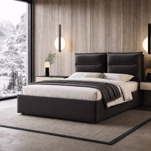 Letto matrimoniale idraulico – 140x200 cm – testiera regolabile contenitore – velluto nero