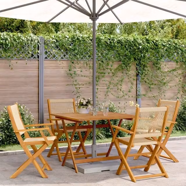 Set Pranzo da Giardino 5 pz Beige Polipropilene/ Legno Massello 3281831