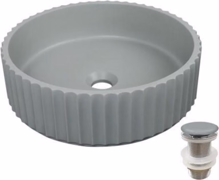 Lavabo da appoggio in cemento strutturato IVILI 39,8x39x8cm + piletta