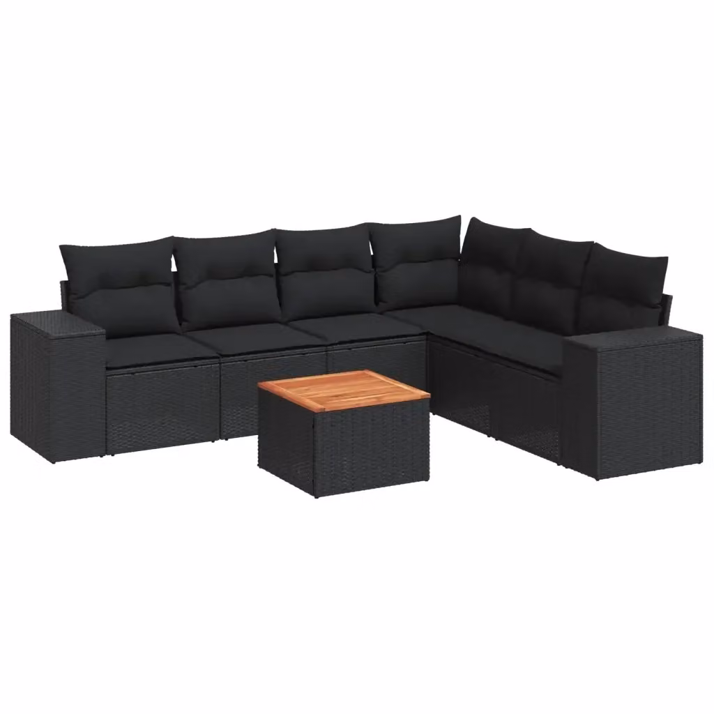 Set di Divani da Giardino a L vidaXL in Polyrattan Nero con 7 Pezzi e Cuscini Imbottiti – 2
