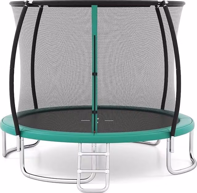 Trampolino Elastico per Bambini e Adulti 244 cm/305 cm/366 cm, Tappeto Elastico da Esterno con Rete di Sicurezza, Scala e Telaio in Acciaio Zincato Antiruggine