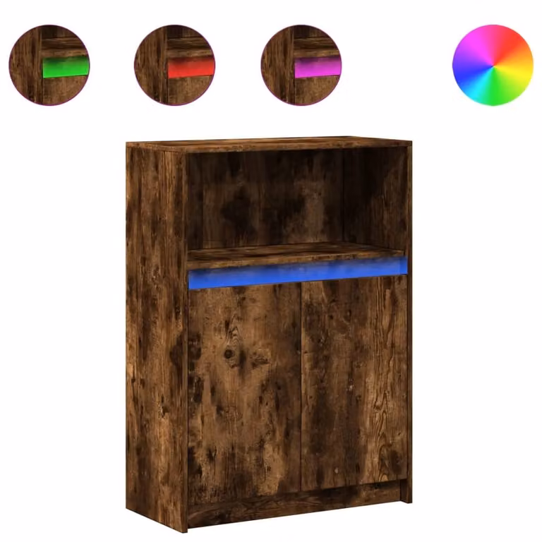 Credenza con LED Rovere Fumo 72x34x100 cm in Legno Multistrato