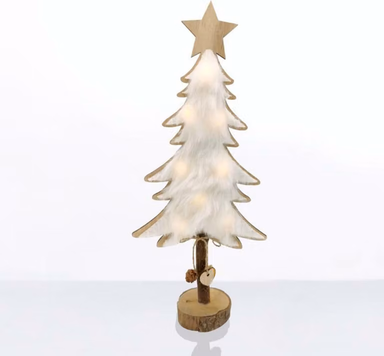ACA Lighting albero decorativo in legno con stella bianca 8 MINI LED a batteria (2xAA), WW, IP20, 17,5X7X35cm X06811219