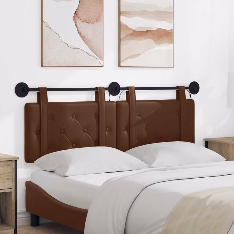 Testiera per letto sospesa vidaXL con luce LED integrata in similpelle marrone L: 150 cm, H: 55 cm, P: 7 cm