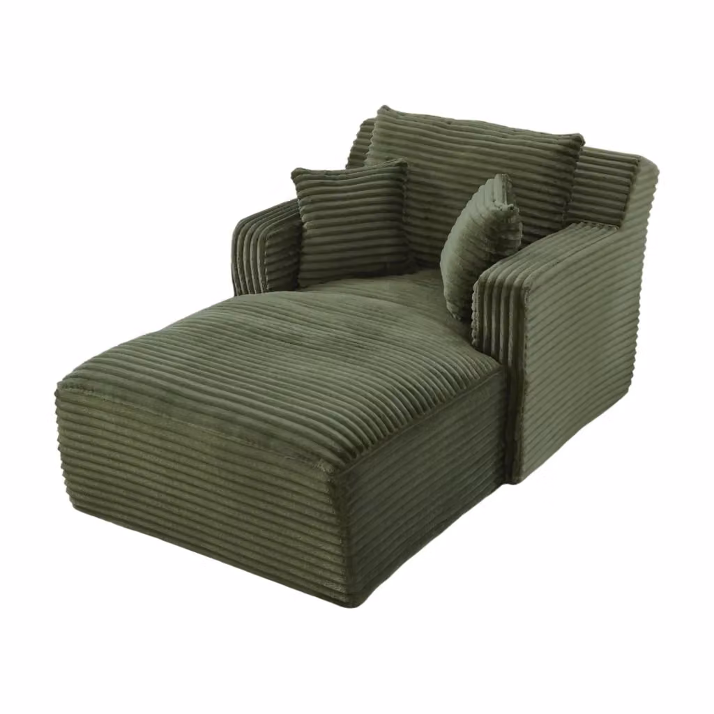 Chaise longue relax Chicfurn con funzione letto e design salvaspazio in velluto a coste verde per soggiorno – 2