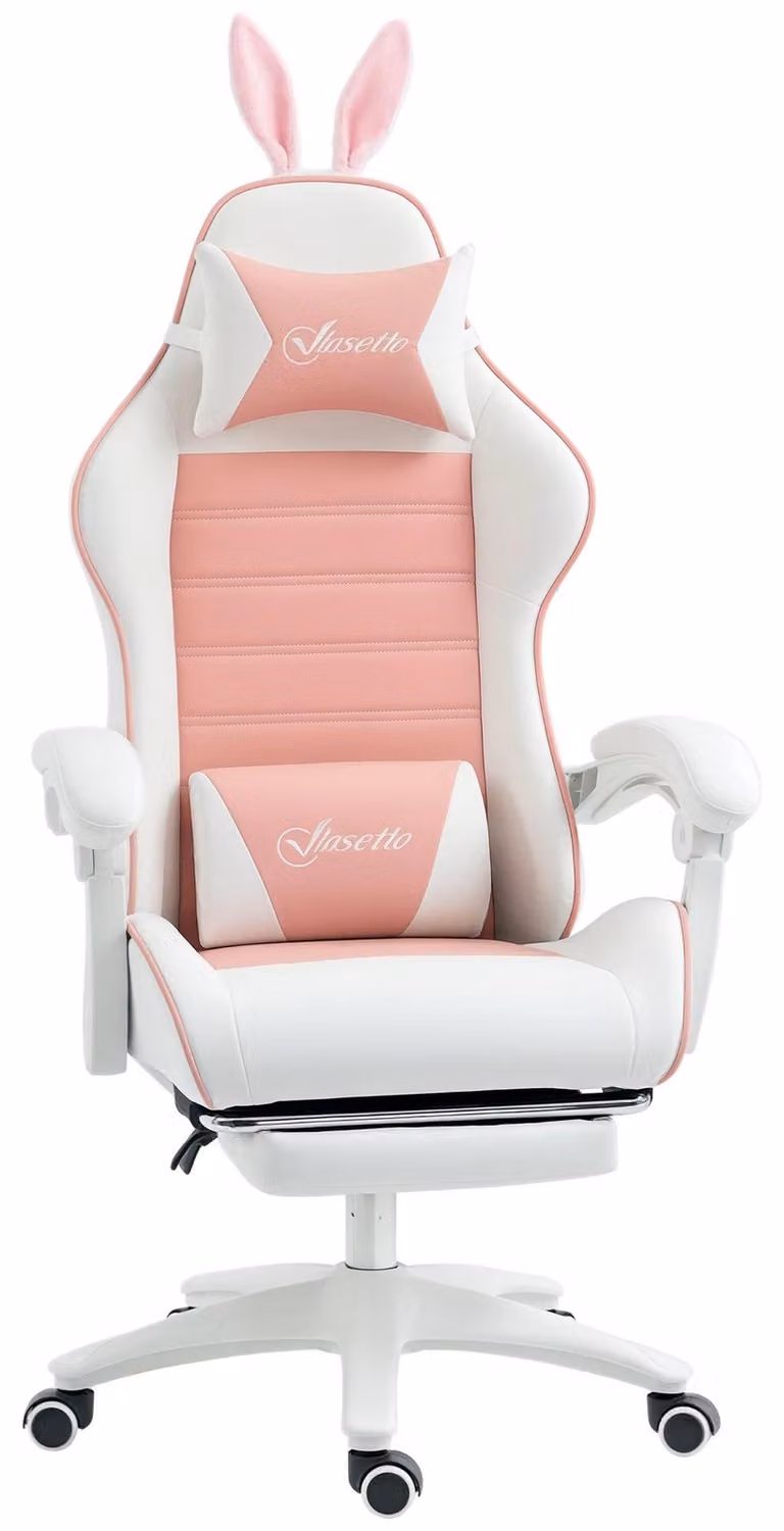 Sedia da gaming Roze, rivestita in ecopelle, con altezza regolabile e girevole a 360 gradi, modello gaming