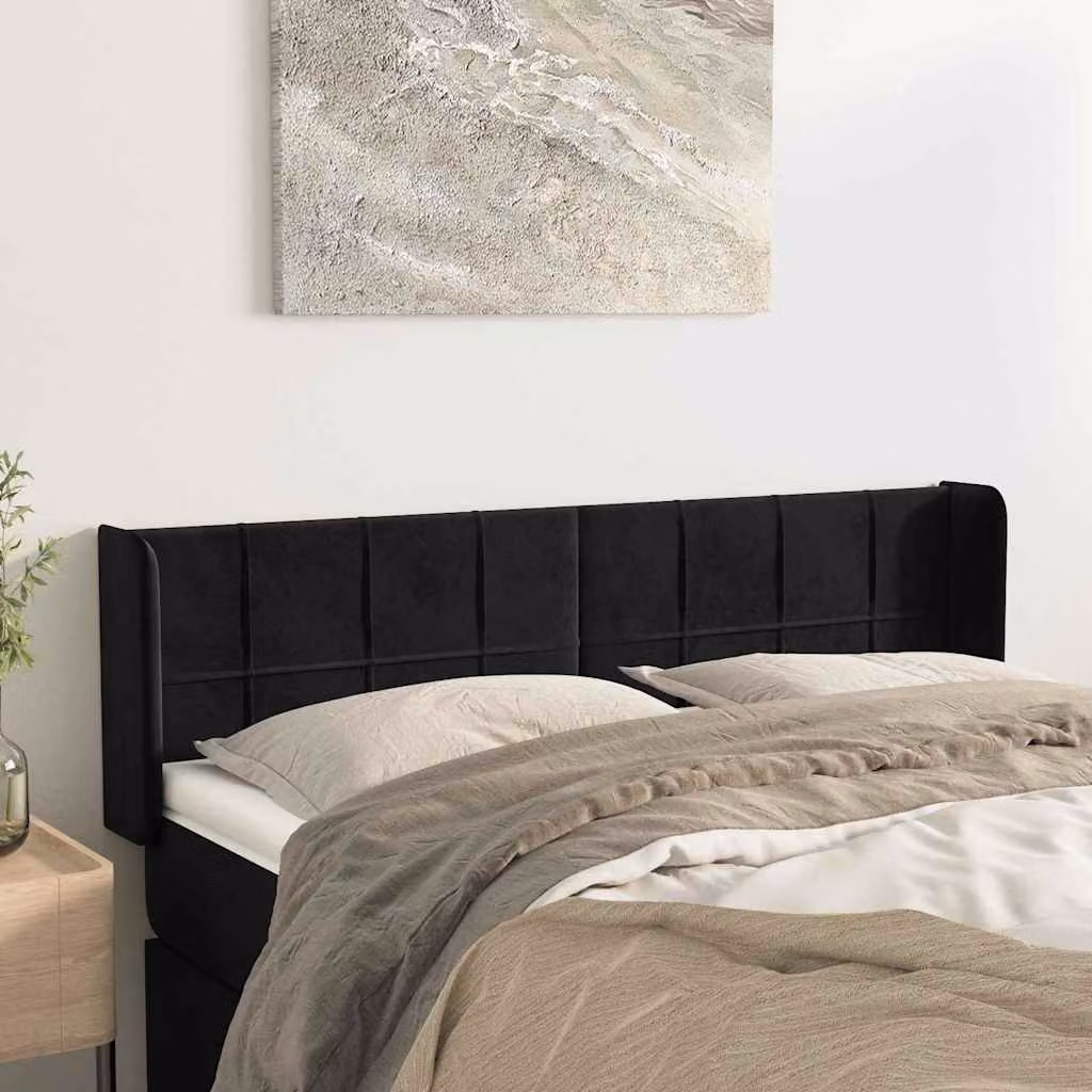 Testiera ad orecchio vidaXL in velluto nero L: 147 cm, P: 16 cm, H: 78-88 cm