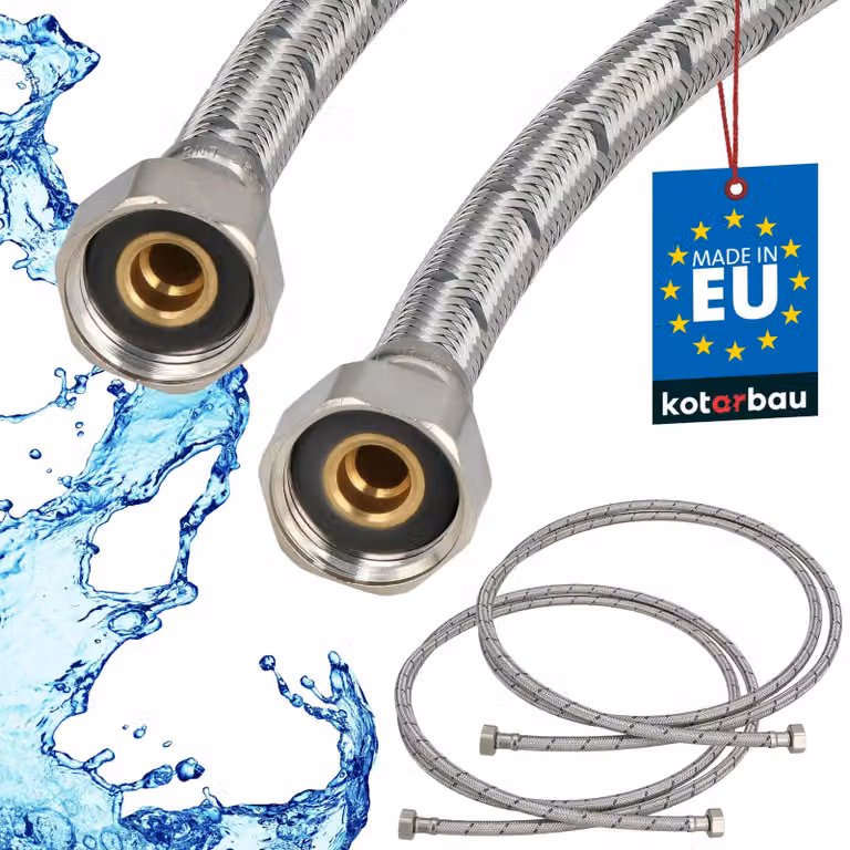 KOTARBAU® 2 Pezzi Tubo Flessibile per Rubinetto 1/2“ x 1/2“ Rivestito in Acciaio Inox 250 cm Tubo Flessibile per Rubinetto Cucina Argento
