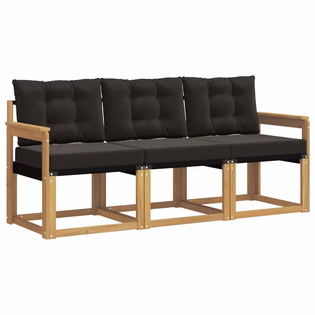 Set di divani da esterno 3 pezzi vidaXL in legno di acacia e textilene, Bianco e Nero – 2
