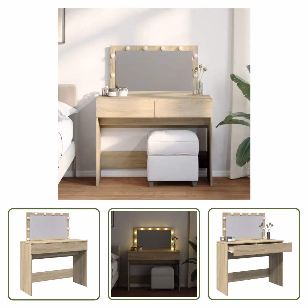 The Living Store Comodino con illuminazione LED Rovere Sonoma 100x40x120 cm