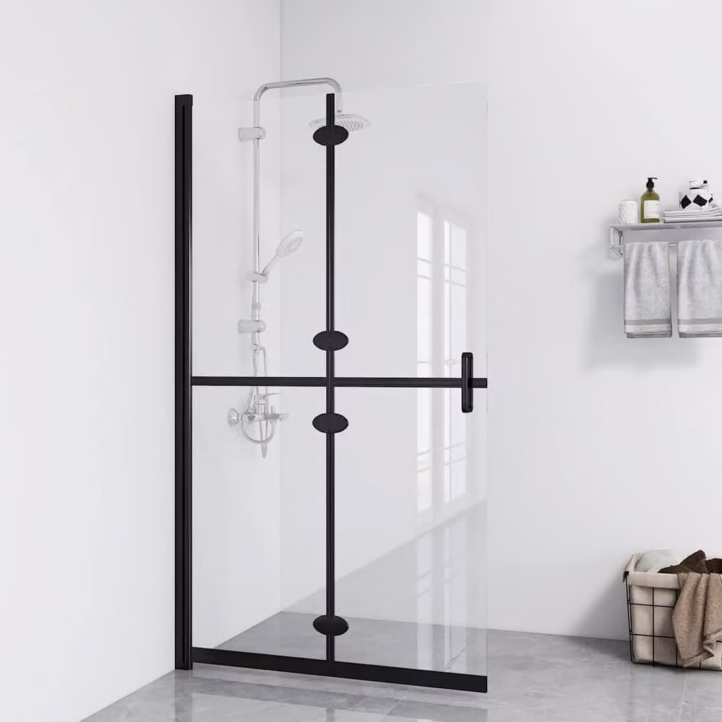 Parete per Doccia Walk-in Pieghevole vidaXL in Vetro Trasparente con Profilo Nero L: 110 cm, H: 190 cm