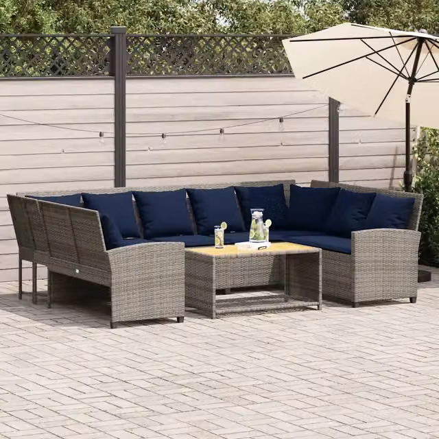 Divano da Giardino con Cuscini in Polyrattan Grigio 3365335