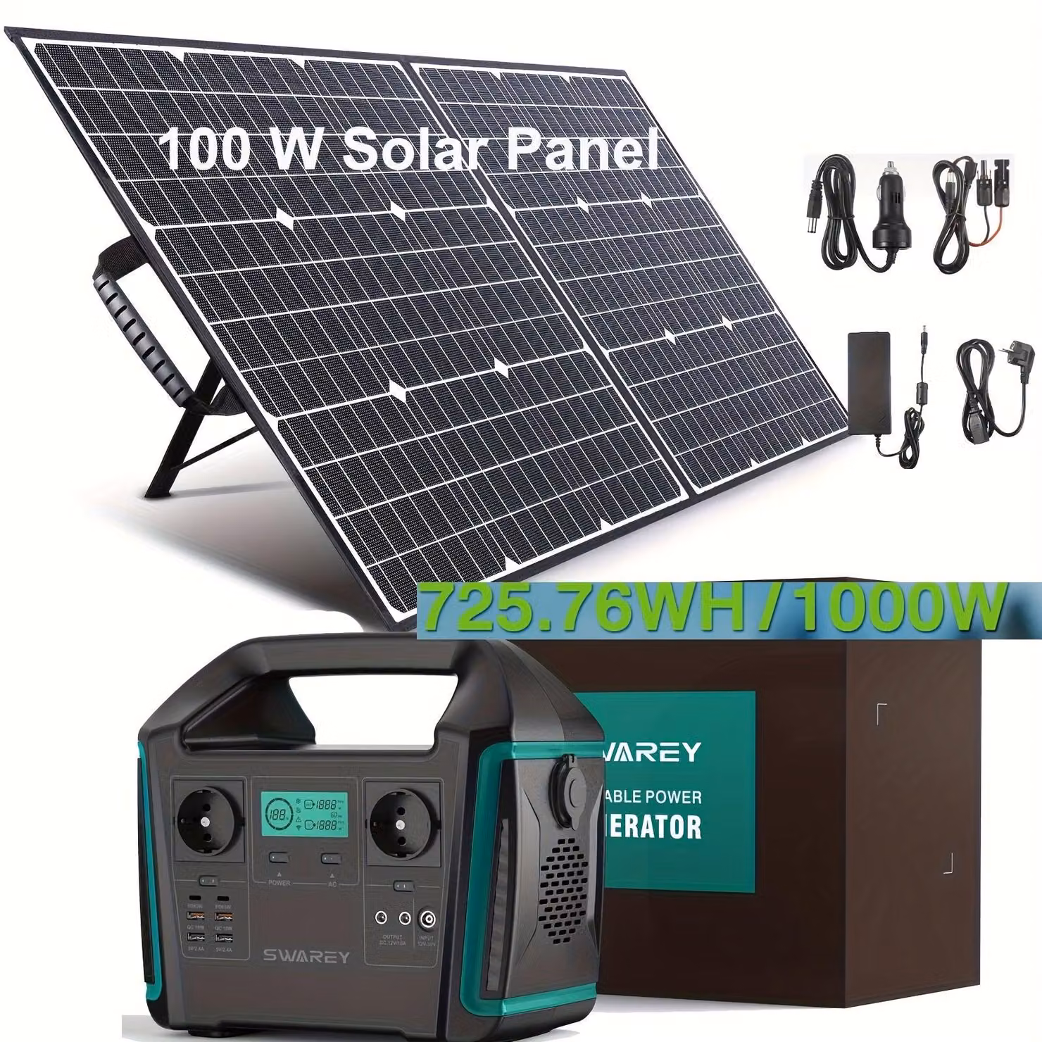 Generatore solare - Centrale elettrica portatile - Alimentazione di emergenza - Power bank - Generatore di corrente - Potenza: 1000W