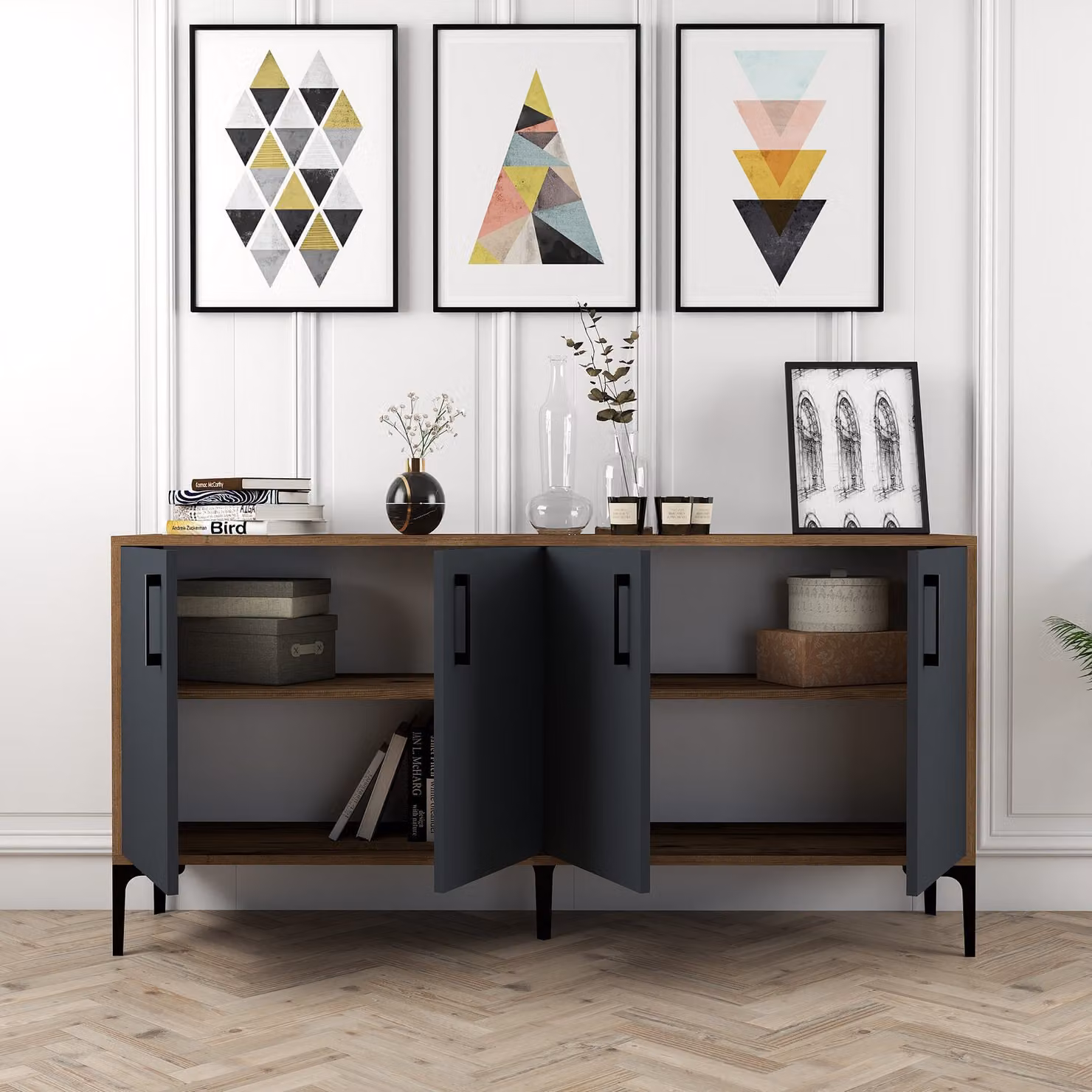 Skye Decor, Kiev- Kiev 160 HCT, colore noce, antracite, cassettiera, 78x160x35 cm, 100% pannello di particelle rivestito in melamina