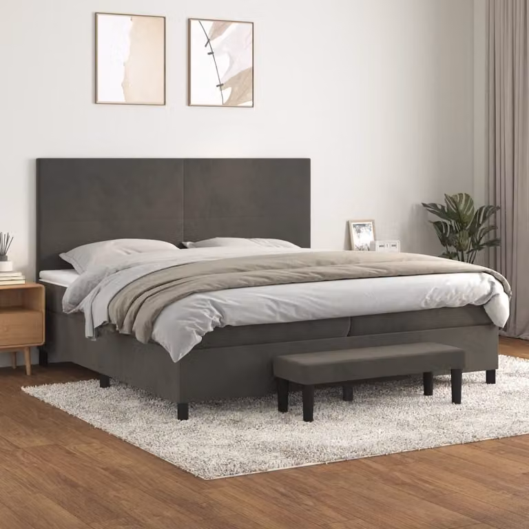 The Living Store Letto a molle con materasso grigio scuro 200x200 cm in velluto
