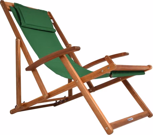 Sedia sdraio Casaria in legno di acacia con cuscino verde e poggiatesta regolabile L/P/H: 60 x 94 x 94 cm