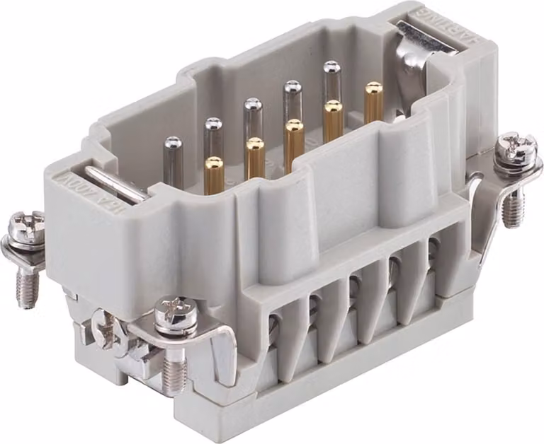 HARTING Han 10E Fe(AU)/CuNi inserto maschio (M) connessione a vite, 10 poli+PE 400V, 16A - 1 pezzo