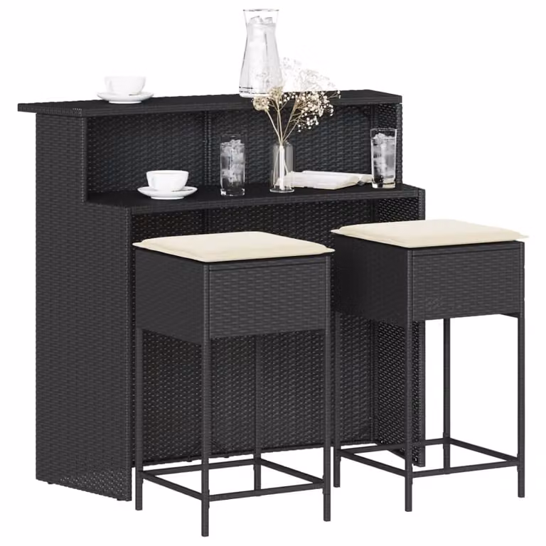 Maison Exclusive - Set Bar da Giardino 3 pz con Cuscini in Polyrattan Nero