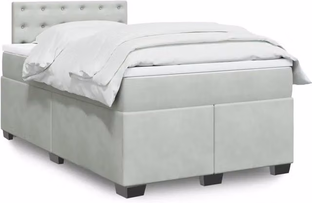 Letto a molle con materasso ibrido vidaXL in velluto grigio e bianco L/P/H: 120 x 200 cm