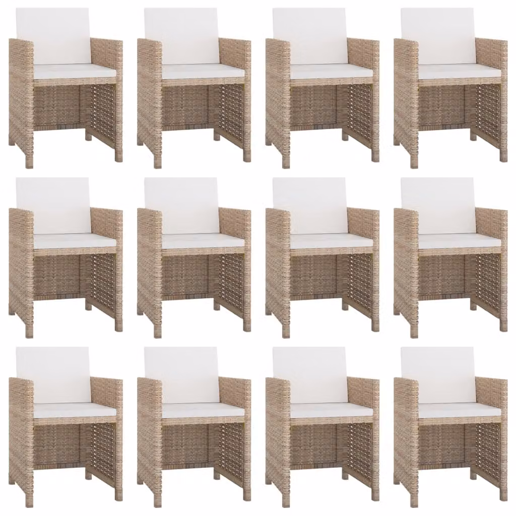 Set da Pranzo da Giardino 13 pz con Cuscini in Polyrattan Beige