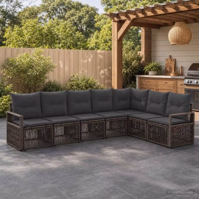 Set Divano da Giardino 7 pz Grigio polyrattan 3435722