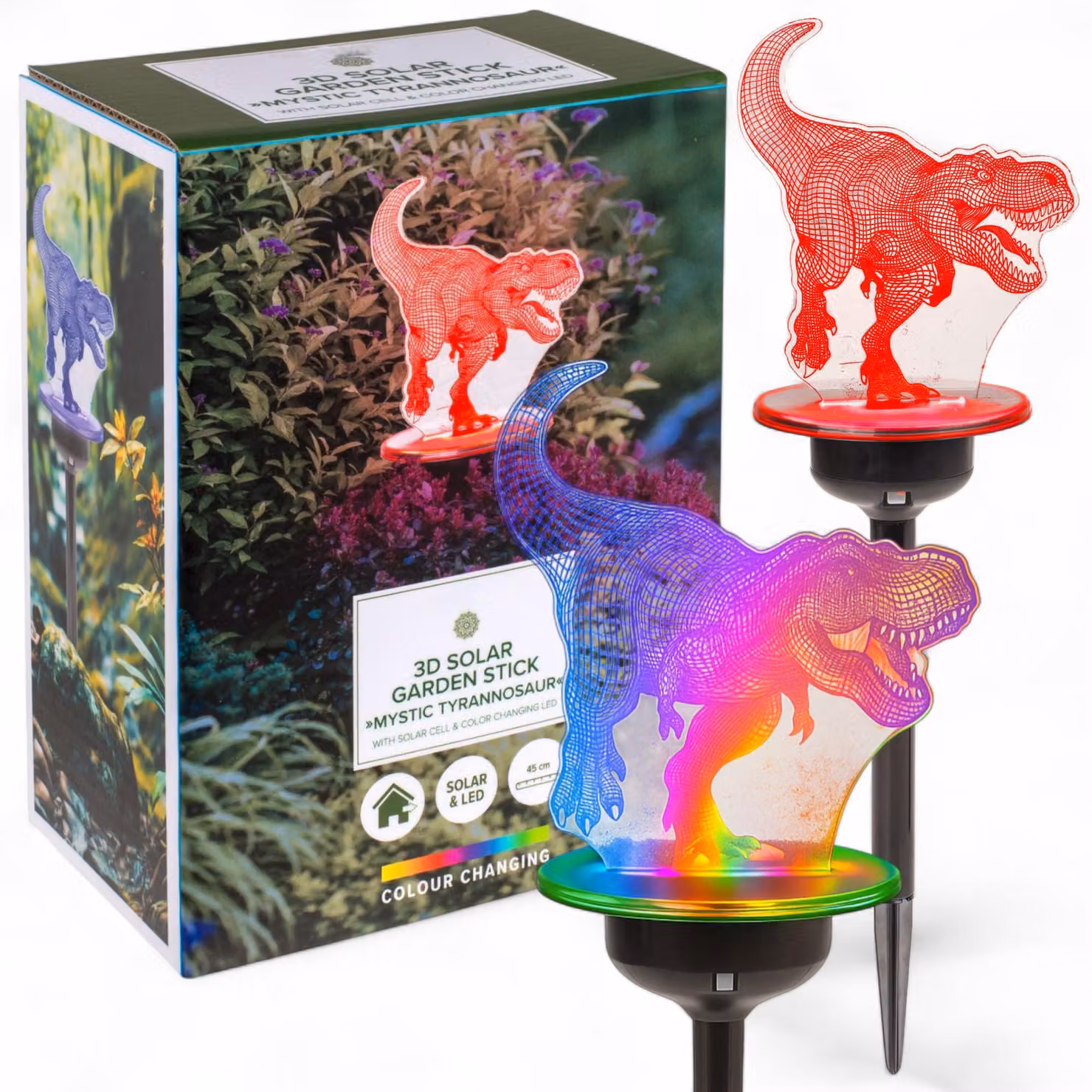 Dinosauro solare da giardino, 45 cm, luci LED che cambiano colore, resistente alle intemperie