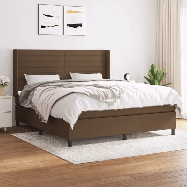 vidaXL Letto a Molle con Materasso Ibrido in Tessuto Marrone e Bianco L/P/H: 180 x 200 x 128 cm
