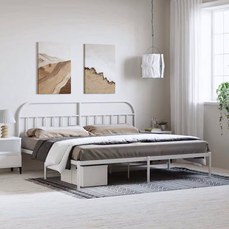 vidaXL Giroletto con Testiera in Metallo Bianco L: 198 cm, P: 207 cm, H: 100 cm