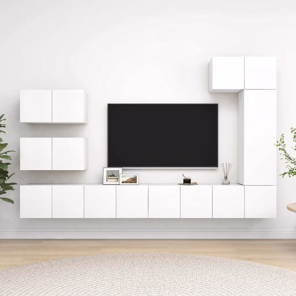 Set Mobili Porta TV Moderno vidaXL in 8 Pezzi Bianco in Legno e MDF