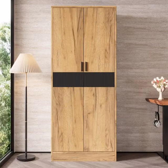 Armadio alto 60 x 35 x 160 cm in pannello truciolare; 2 ripiani regolabili; soft-close; rovere
