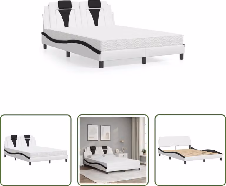 The Living Store Letto con materasso bianco e nero 140x200 cm in ecopelle
