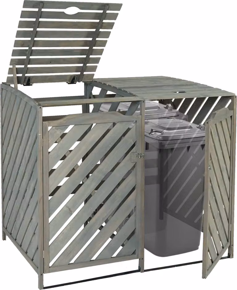 Copertura per bidoni della spazzatura XL da 2 o 4 posti MCW-J44, box per bidoni della spazzatura, espandibile 121x133x98 cm, legno MVG ~ grigio