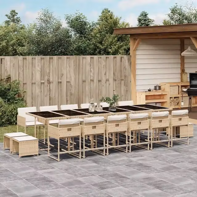Set da Pranzo da Giardino 17 pz con Cuscini Beige in Polyrattan 3211366