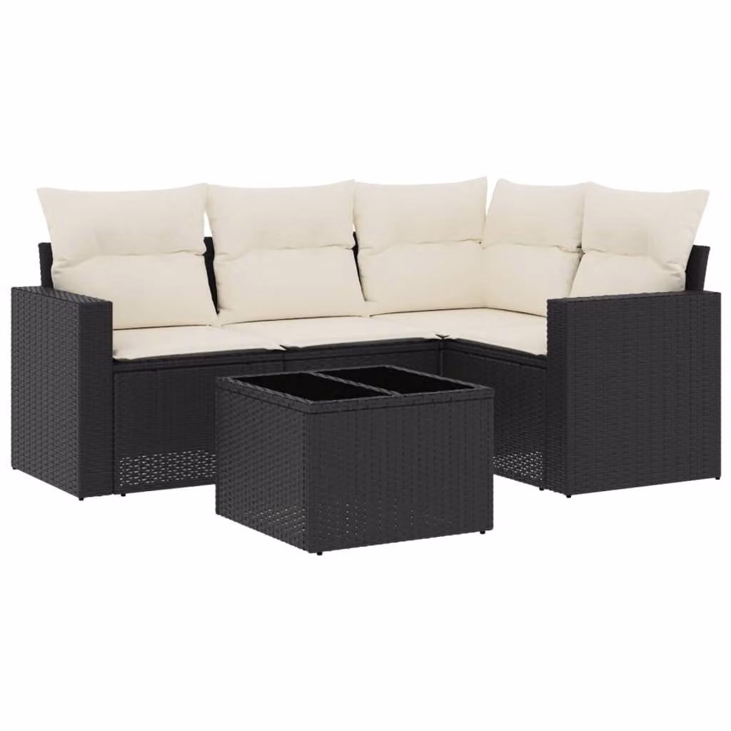 Set Divani da Giardino 5 pz con Cuscini in Polyrattan Nero