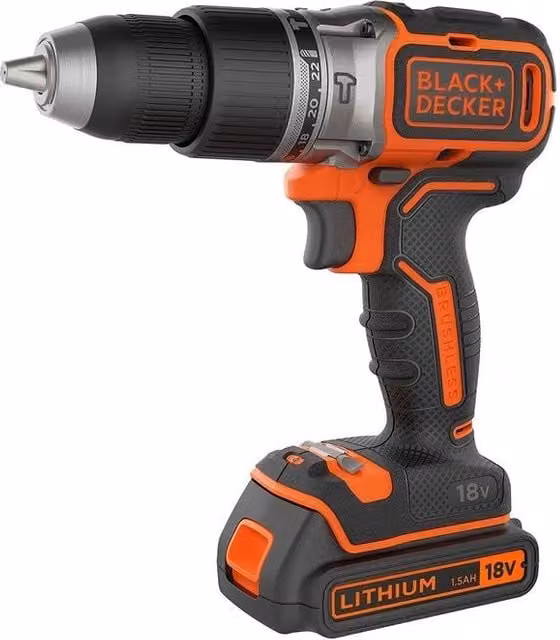 Black+Decker BL188KB Trapano Avvitatore a Percussione Brushless 18V con 2 Batterie 1.5Ah, 52Nm e Mandrino 13mm, Colore Nero