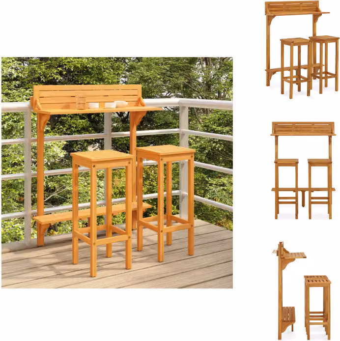 vidaXL Set bar da balcone 3 pezzi in legno massiccio di acacia - Set di mobili da giardino