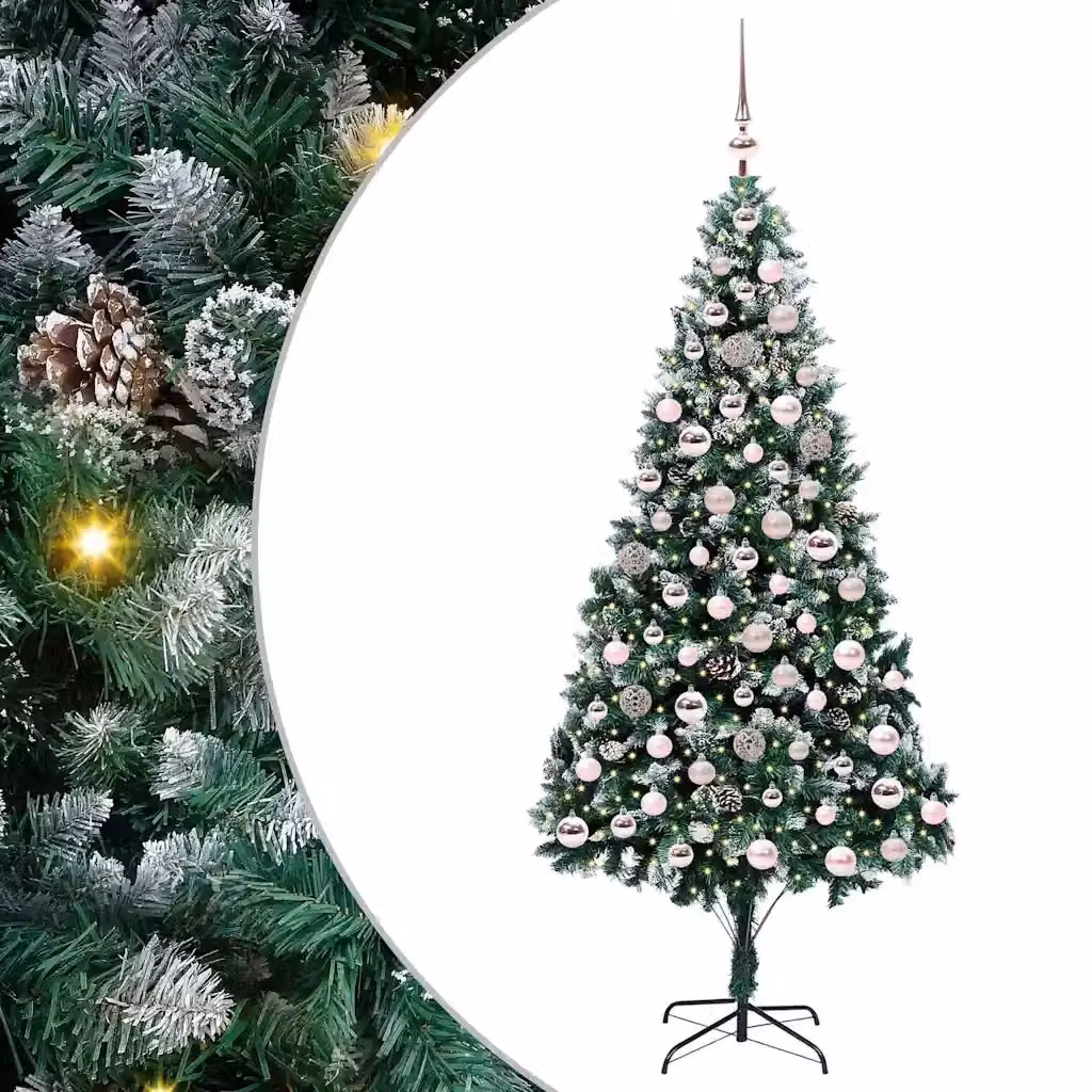 Albero di Natale artificiale verde vidaXL con 300 LED luce bianca calda in PVC e metallo, Altezza: 210 cm – 2