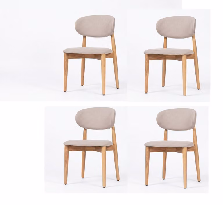 Set di 4 eleganti sedie da pranzo beige, in legno e tessuto, dal design moderno e raffinato