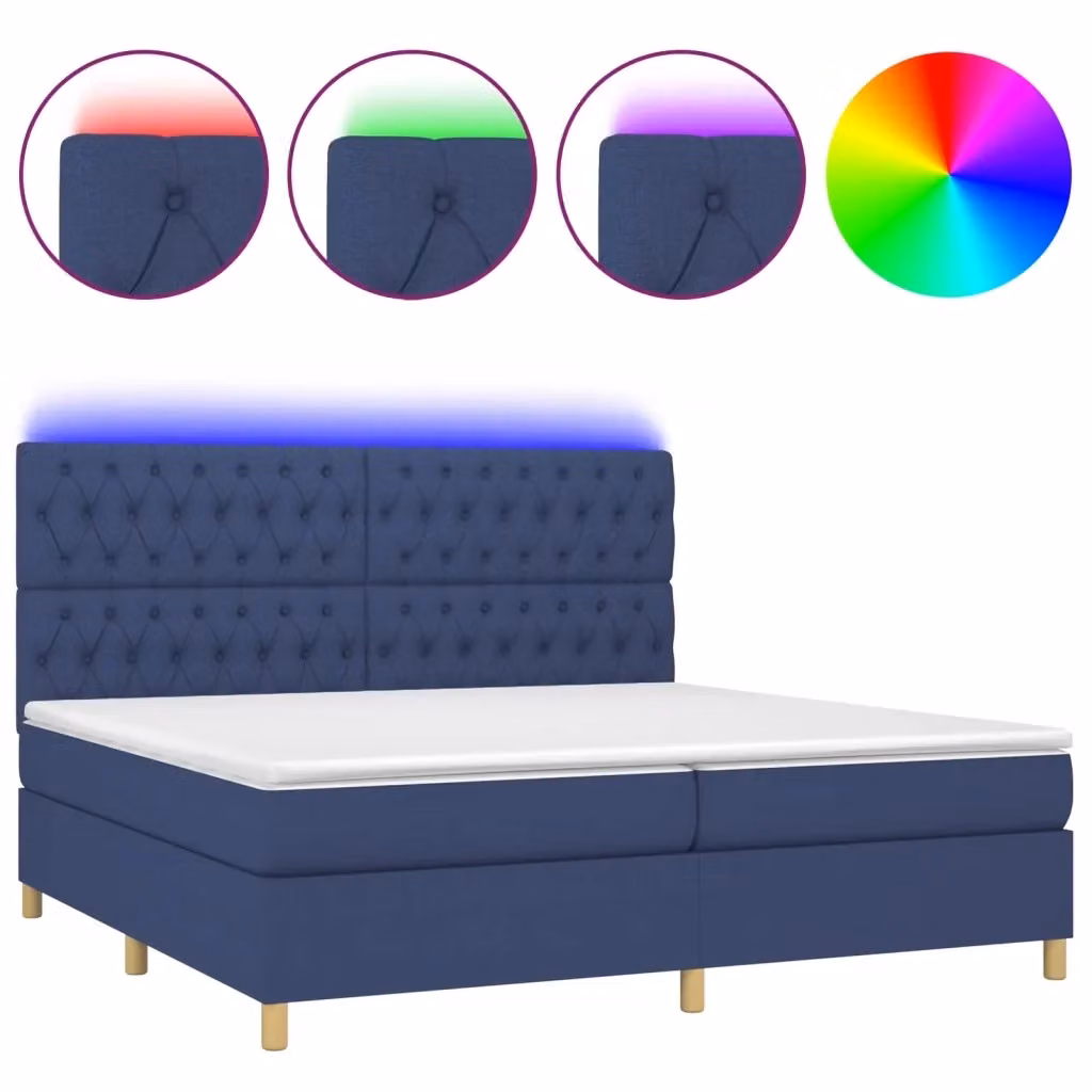 Letto Ibrido vidaXL con Materasso e Illuminazione LED Blu, Rivestimento in Tessuto Bianco e Blu, L/P: 200 x 200 cm – 2