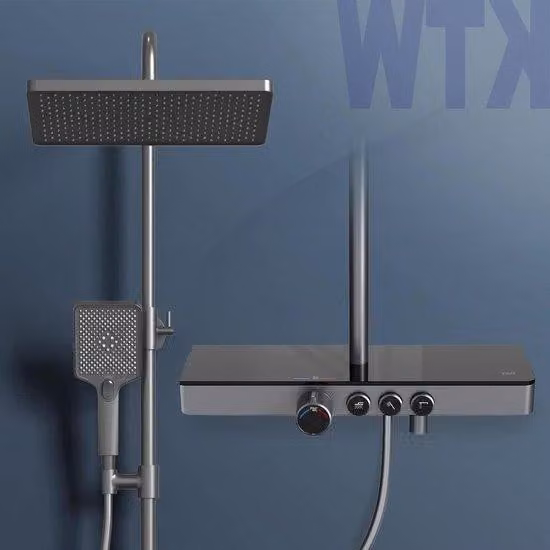 Sistemazione doccia termostatica con 3 getti d'acqua - soffione a pioggia - doccetta - 45 cm - antracite - certificata KTW