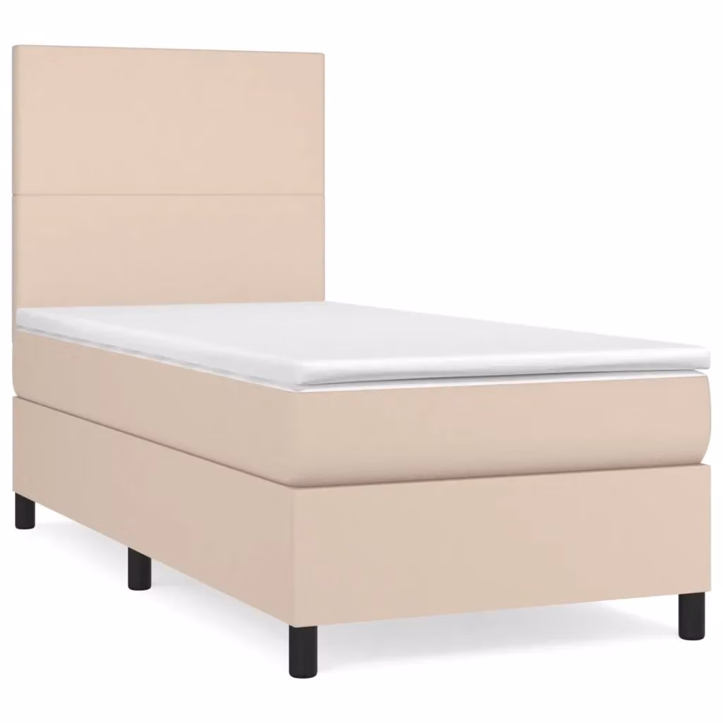Letto con Giroletto a Molle e Materasso Ibrido vidaXL in Similpelle Beige e Bianco L/P/H: 200 x 90 x 128 cm – 2