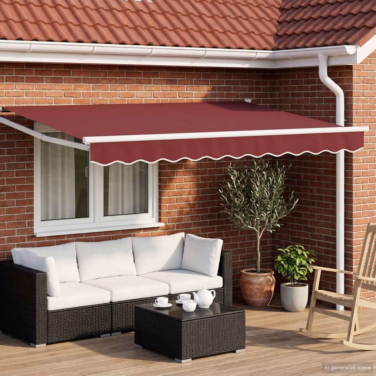 Tenda retrattile manuale con LED vidaXL, colore Borgogna e Bianco, L 350 cm x P 250 cm