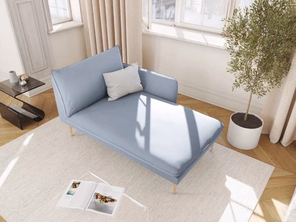 Chaise longue destra Vienna di Cosmopolitan Design in velluto azzurro L/P/H: 130 x 95 x 95 cm – 2