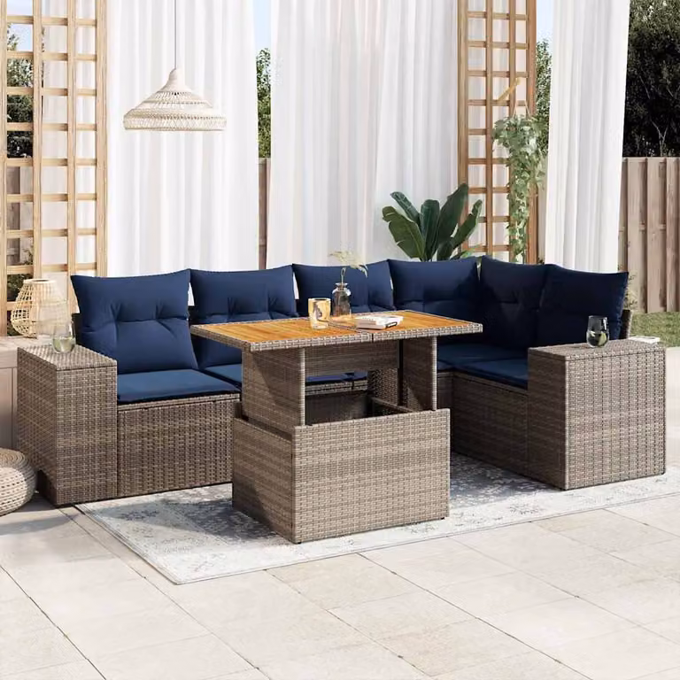 Maison Exclusive - Set Divano da Giardino 6 pz con Cuscini Grigio in Polyrattan